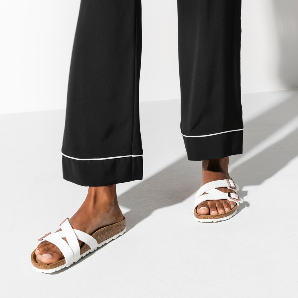 Birkenstock Yao Birko-Flor Sandals Strap White Leather Size 36 NARROW